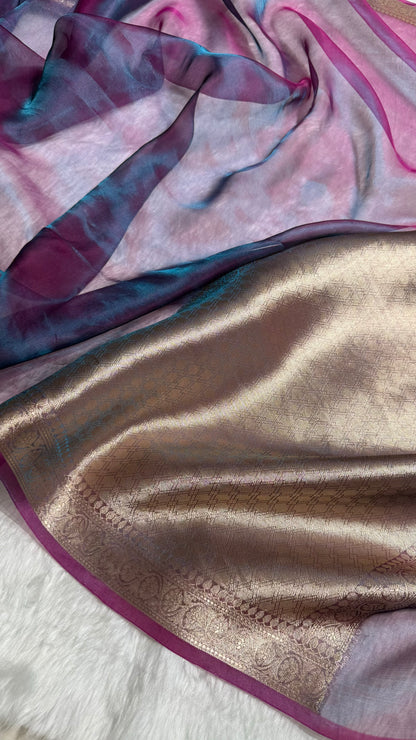 Purple Shades Pure Tissue Silk Saree with Brocade Blouse PT-09