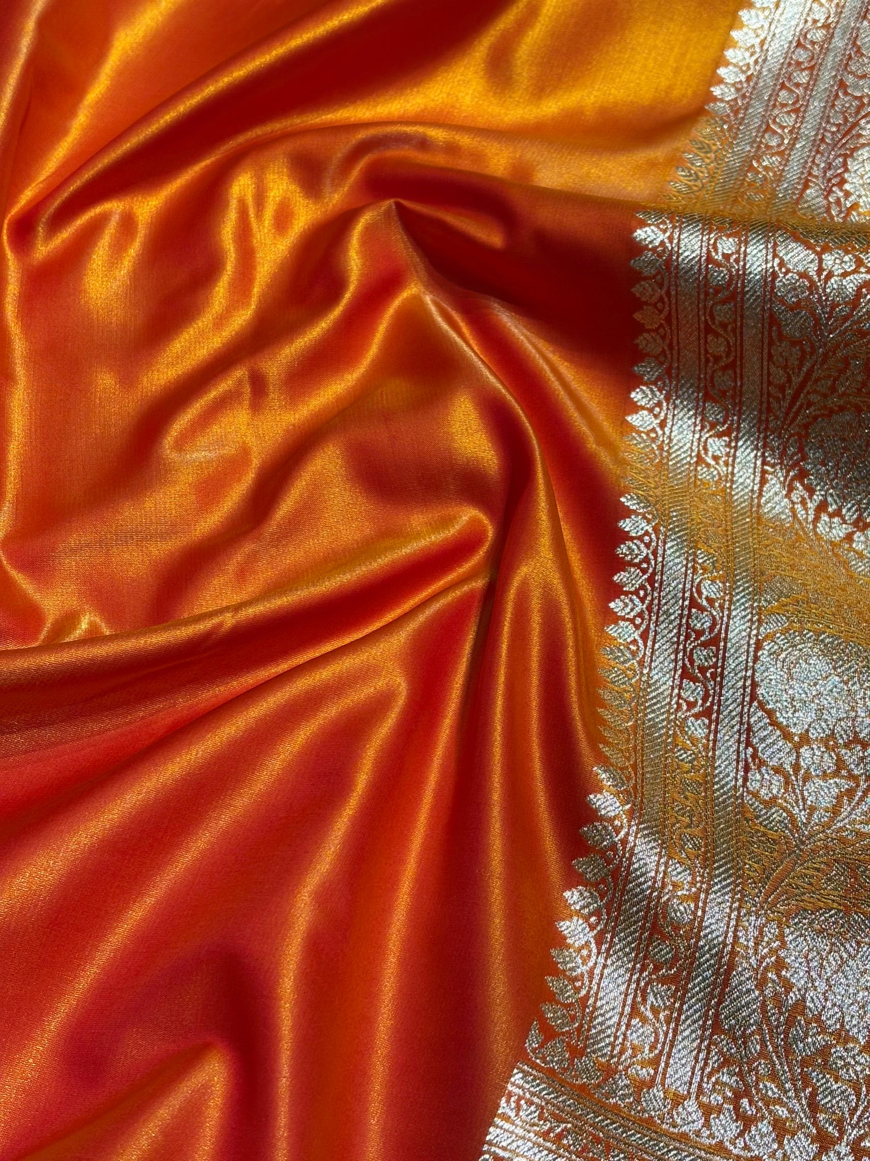 Fire Gold Shades Brocket Satin Silk Saree Banarasi Saree Shades SS30