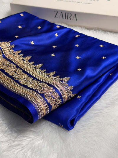 Cross Royal Blue Banarasi Swarovski Work Booti Katan Silk Saree BSKM17