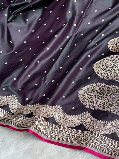 Dark Purple Shades Scallop Motif Booti Mashru Silk Saree MSM-56