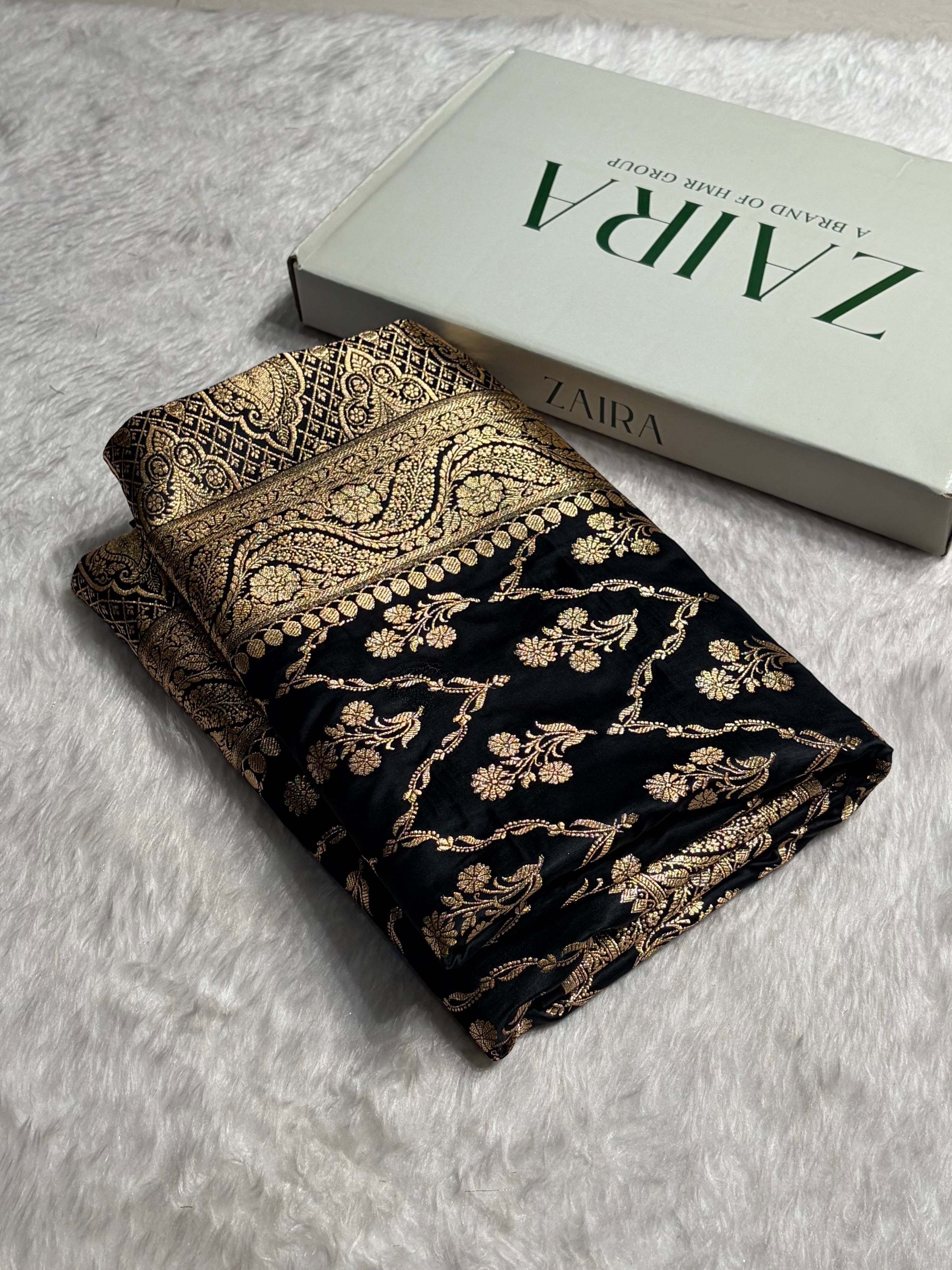 Black with Boota Pattern Satin Katan Silk Saree SK67