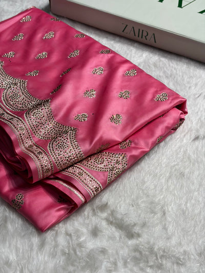 Baby Pink Scallop Mashru Silk with Swarovski work BMCS02