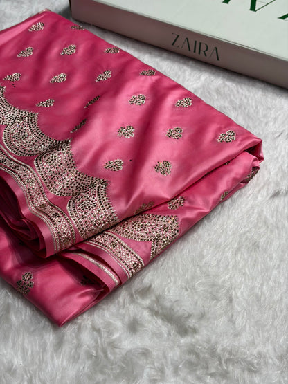 Baby Pink Scallop Mashru Silk with Swarovski work BMS02