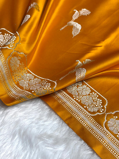 Mustard Boota With Floral Border Mashru Silk Saree MSM-93