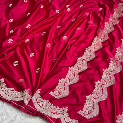 Scallop Rani Pink Booti Mashru Silk Saree MCS27