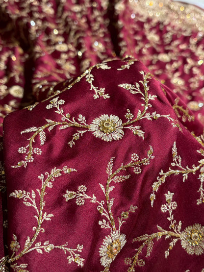 Garnet Shades Banarasi With Ari Zardozi Work Jaal Katan Silk Saree BSKM37