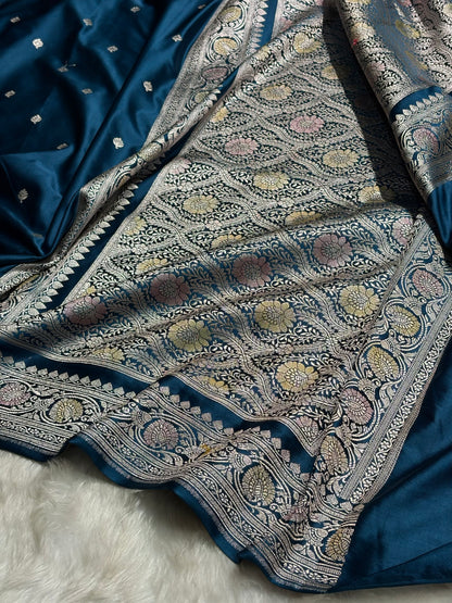 Banarasi German Blue Minakari Booti Mashru Silk Saree MS10