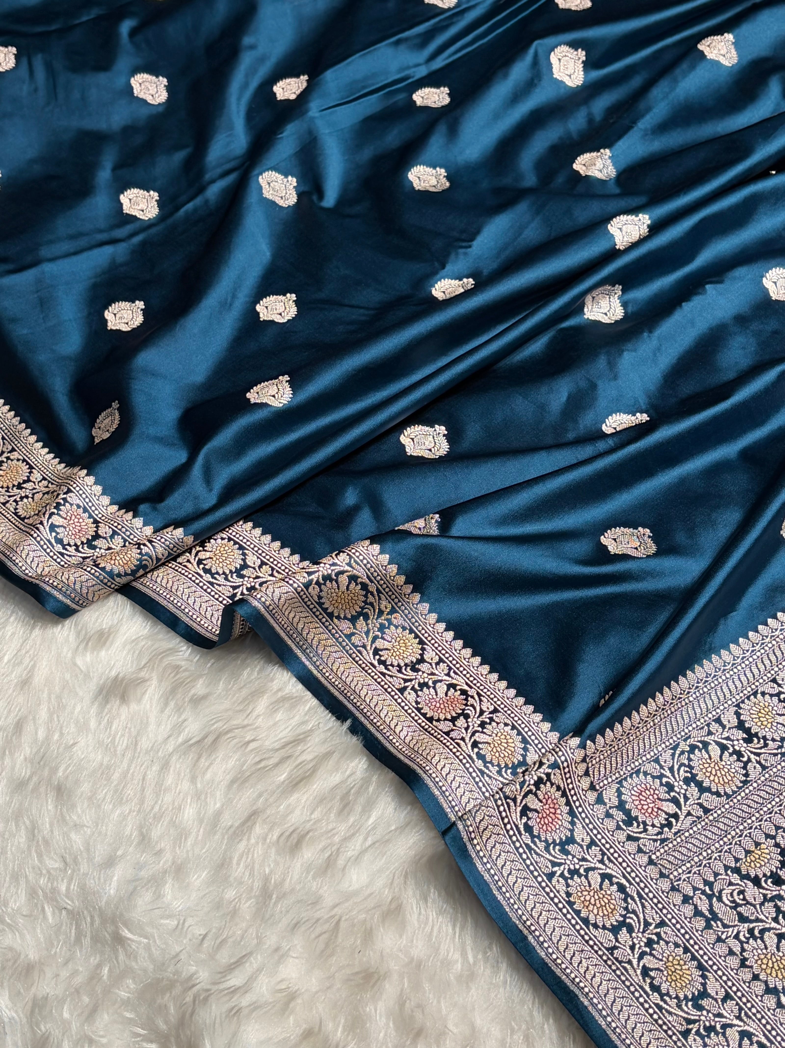 Dark German Blue Minakari Boota Mashru Silk Saree MS16