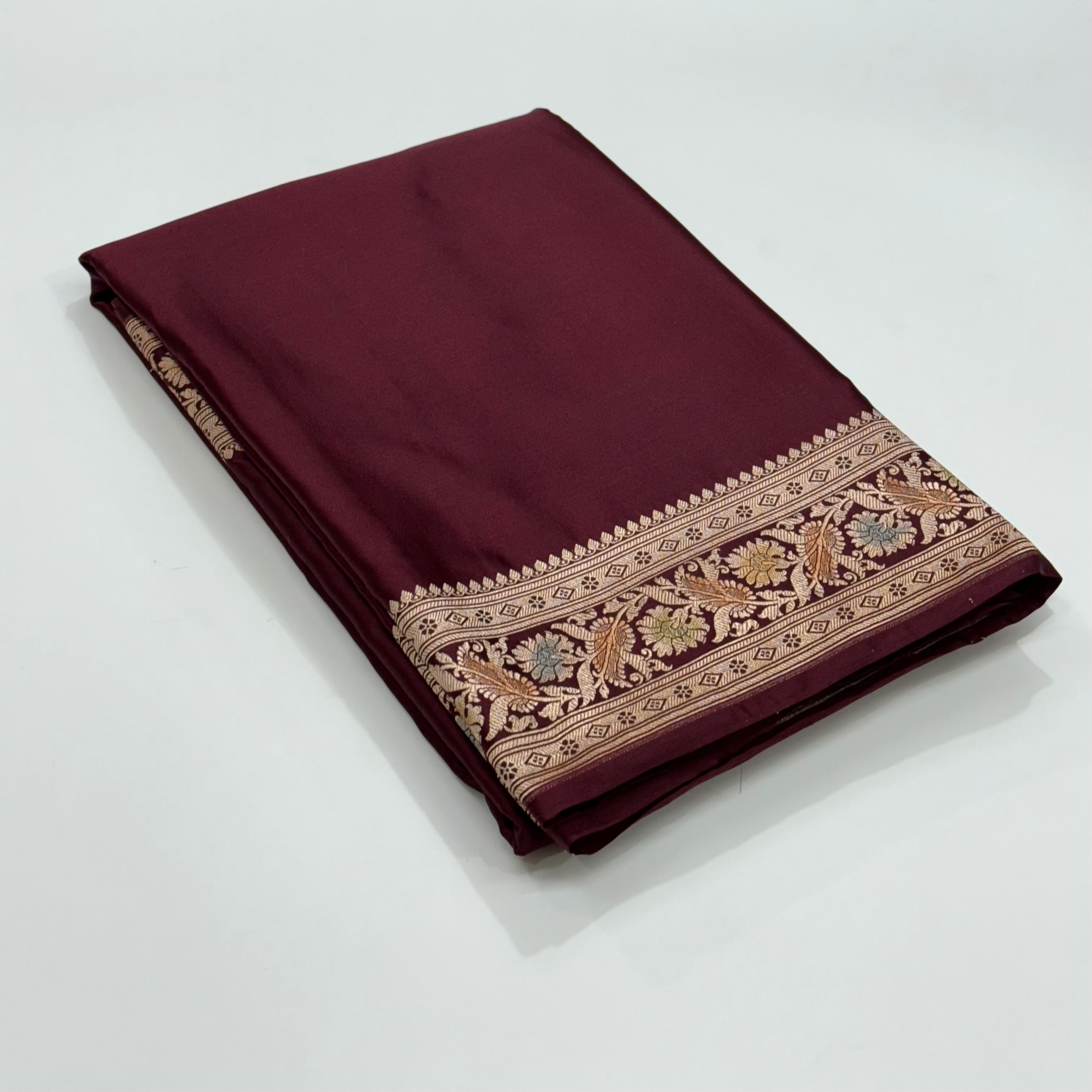 Chocolate Minakari Plain Mashru Silk Saree