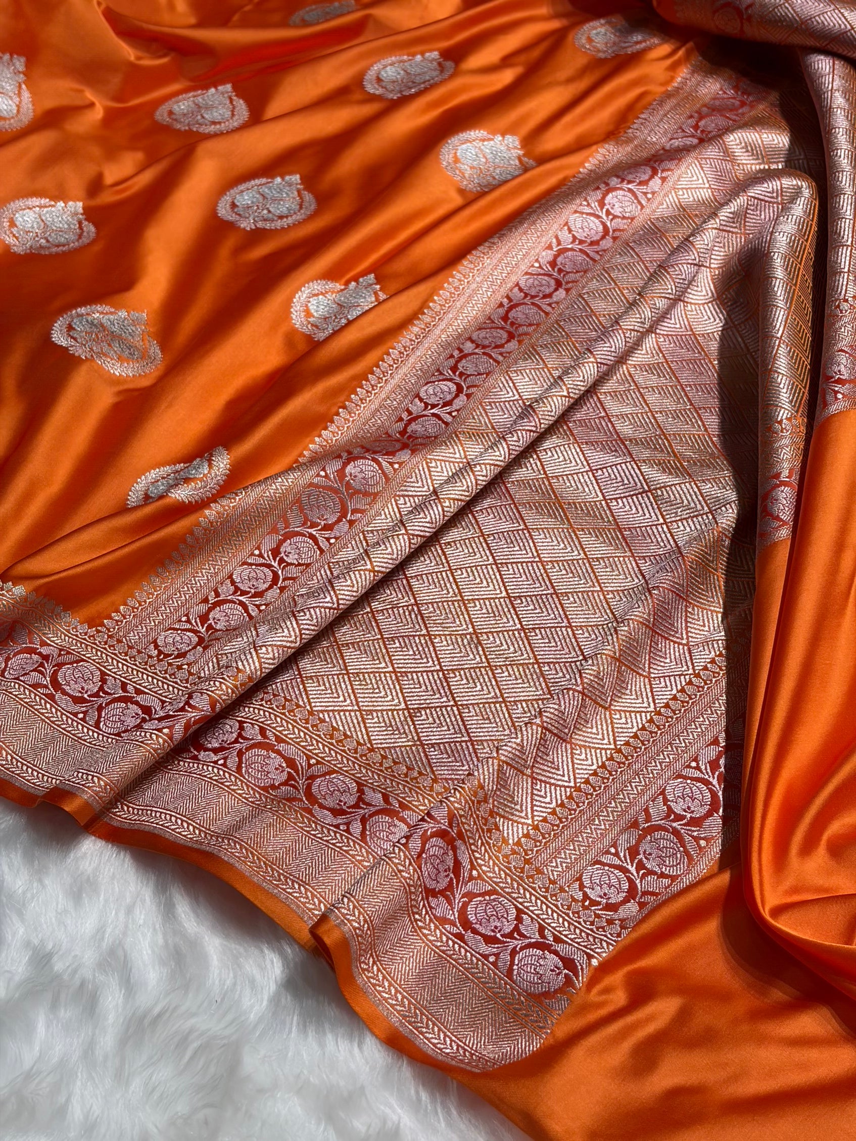 Orange Shades Minakari Boota Mashru Silk Saree MS35