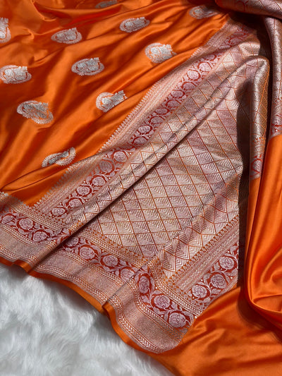 Orange Shades Minakari Boota Mashru Silk Saree MCS35