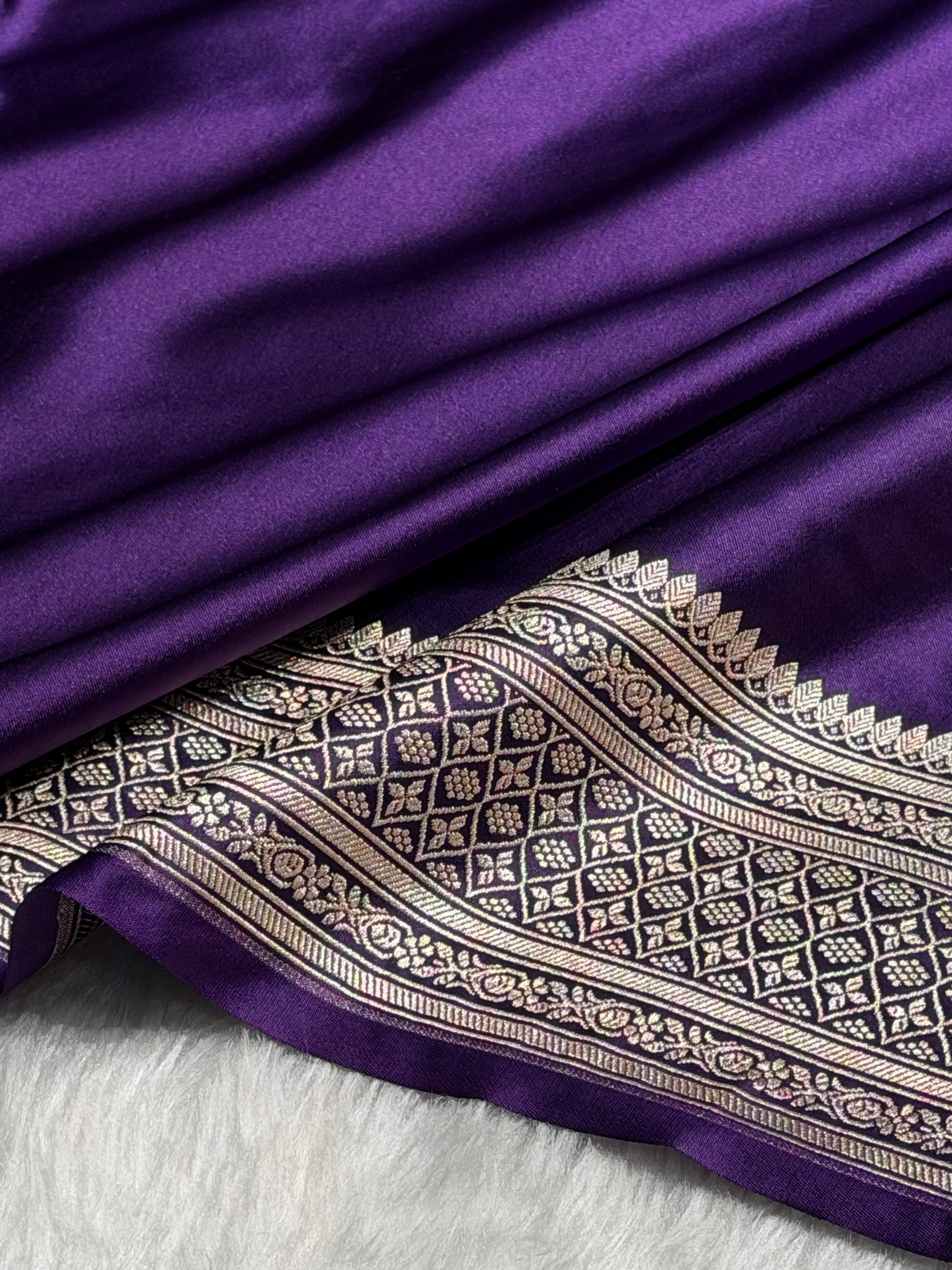 Banarasi Plain Purple Shades With Minakari Pallu Mashru Silk Saree MS81