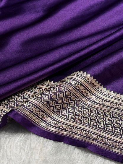 Banarasi Plain Purple Shades With Minakari Pallu Mashru Silk Saree MS81