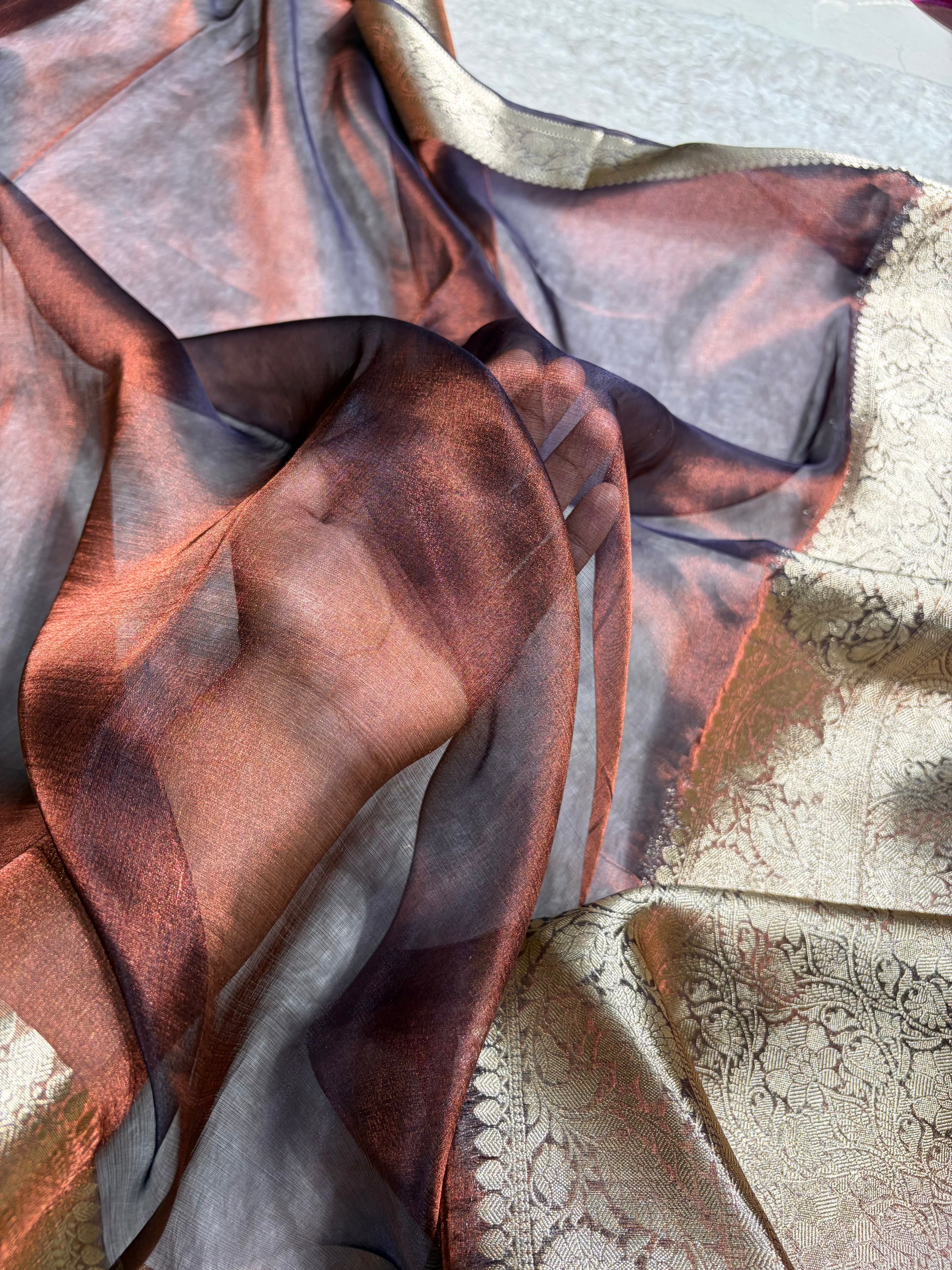 Banarasi Cross Chocolate Shades Pure Tissue Silk Saree PT-60