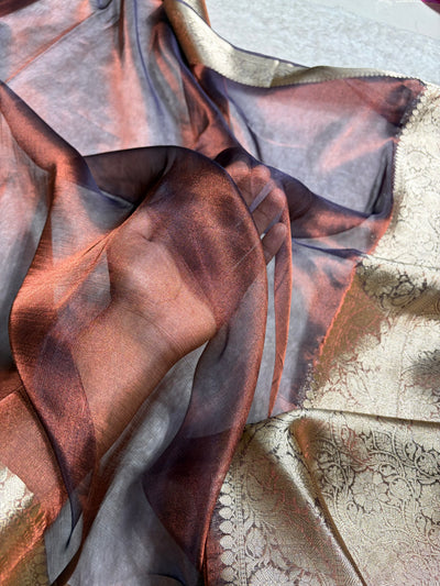 Banarasi Cross Chocolate Shades Pure Tissue Silk Saree PT-60