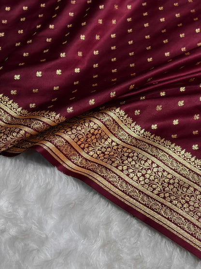 Banarasi Satin Katan Saree in Garnet Shades SK88