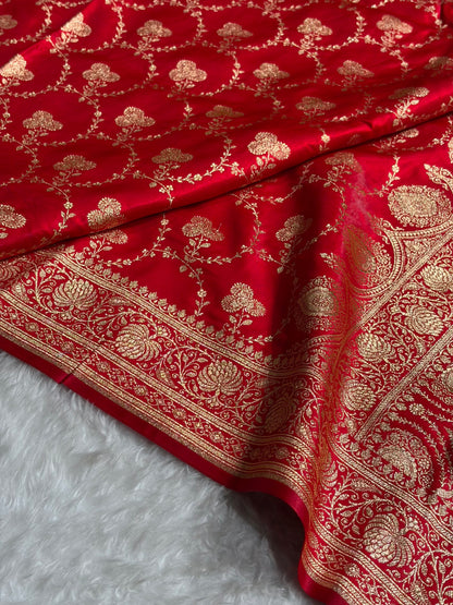 Banarasi Satin Silk Saree Jaal in Red Shades SS23