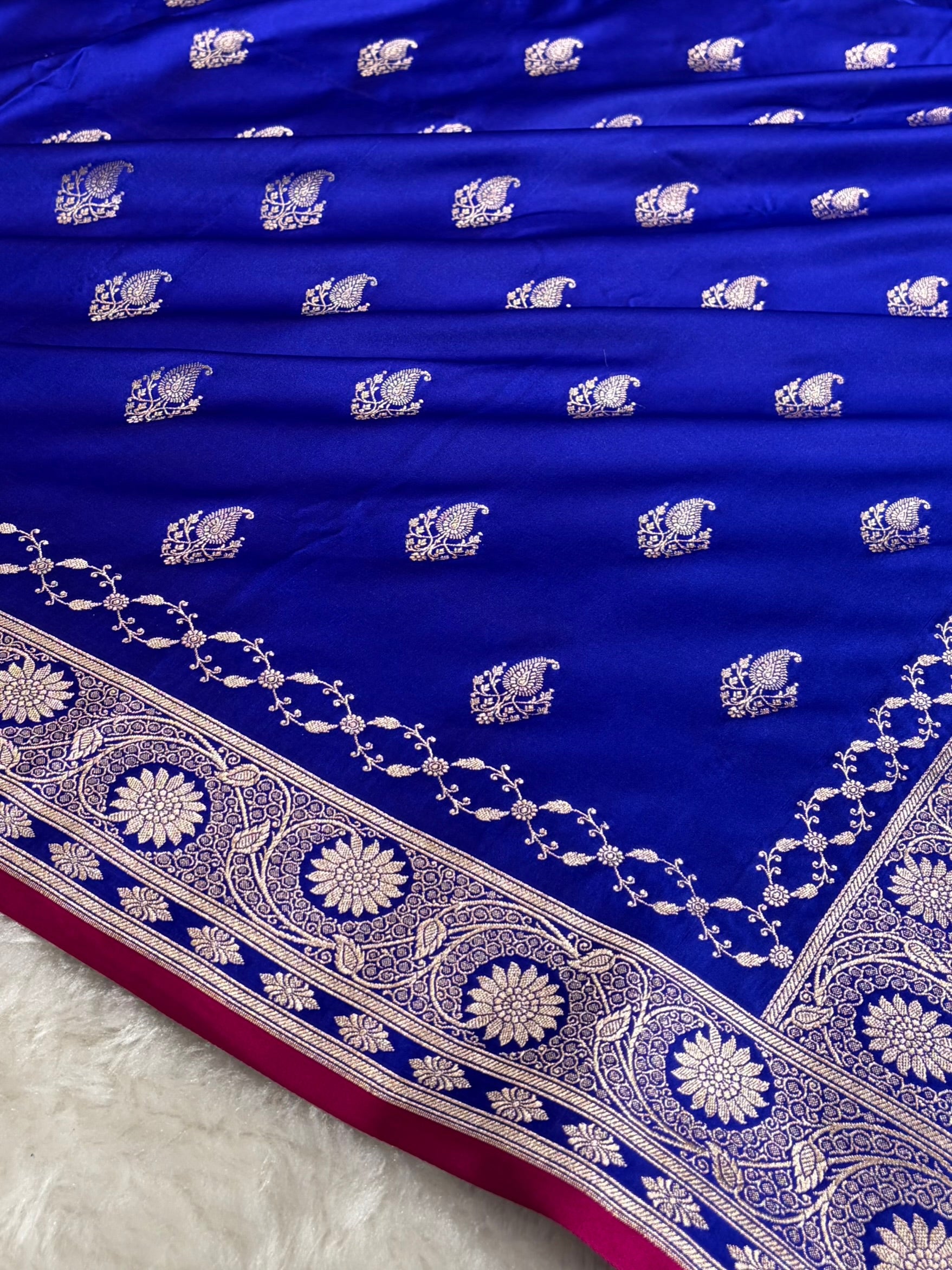 Royal Blue Shades Banarasi Boota Pattern Floral Mashru Silk Saree MSM-114