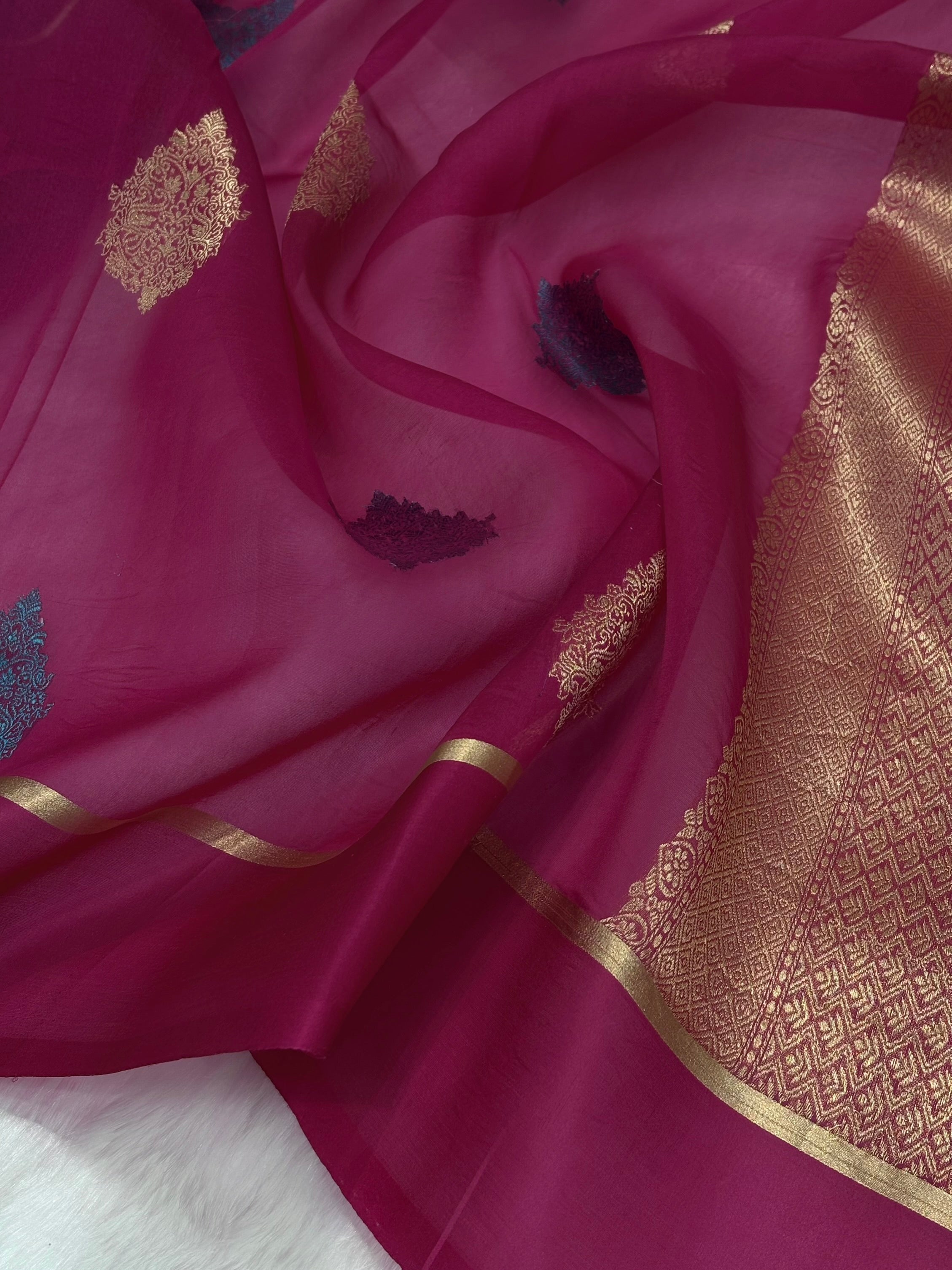 Pure Organza Rani Floral Banarasi Silk Saree PO-03
