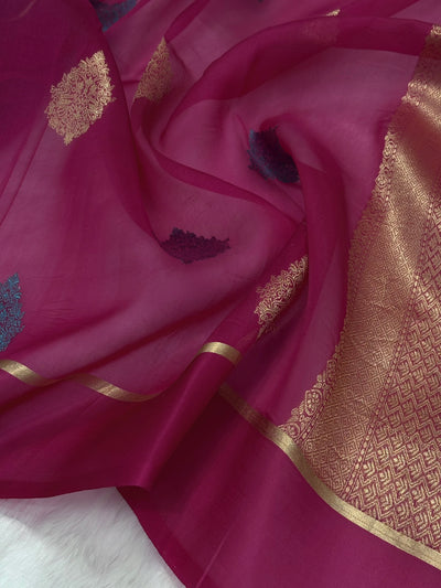 Pure Organza Rani Floral Banarasi Silk Saree PO-03
