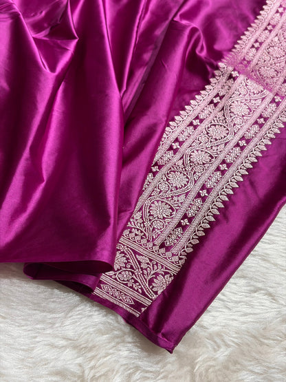 Banarasi Wine Shades Minakari Booti Mashru Silk Saree MCS72