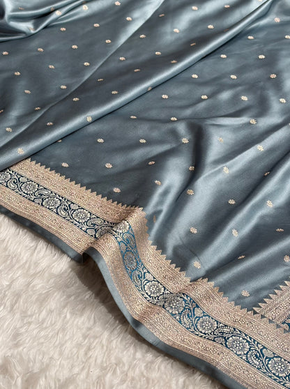 Banarasi Grey Shades Booti Mashru Silk Saree MS26