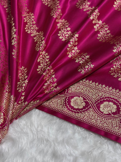 Rani Floral Cross Pattern Satin Katan Silk Saree SK74