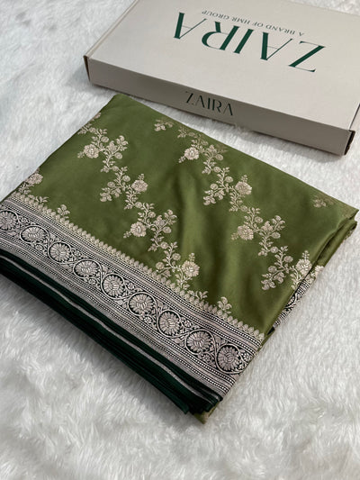 Sage Green - Bottle Green 2D Tone Cross Mashru Silk Saree MCS01