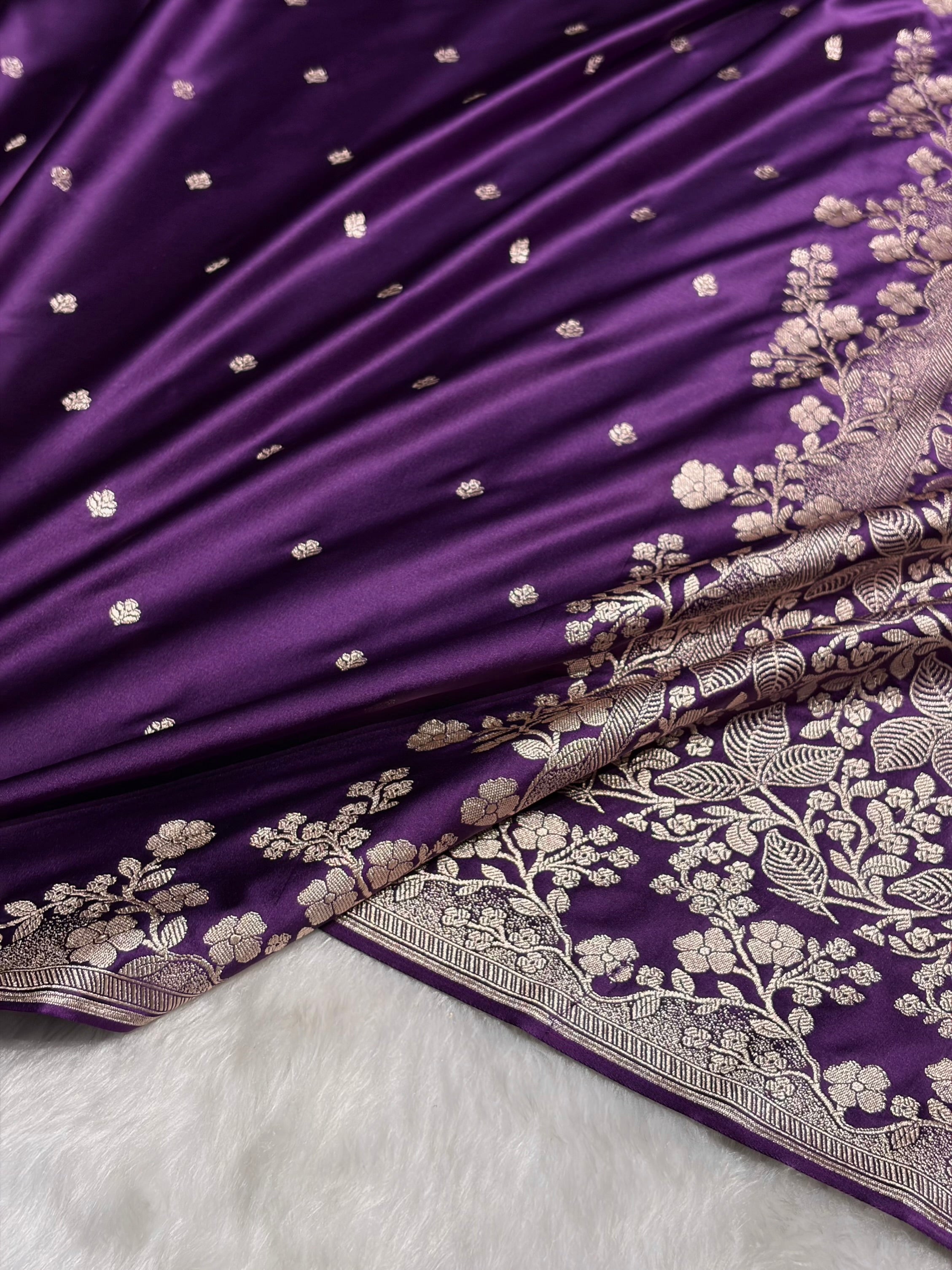 Purple Shades Floral Border Booti Mashru Silk Saree MS75