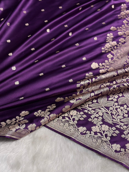 Purple Shades Floral Border Booti Mashru Silk Saree MS75