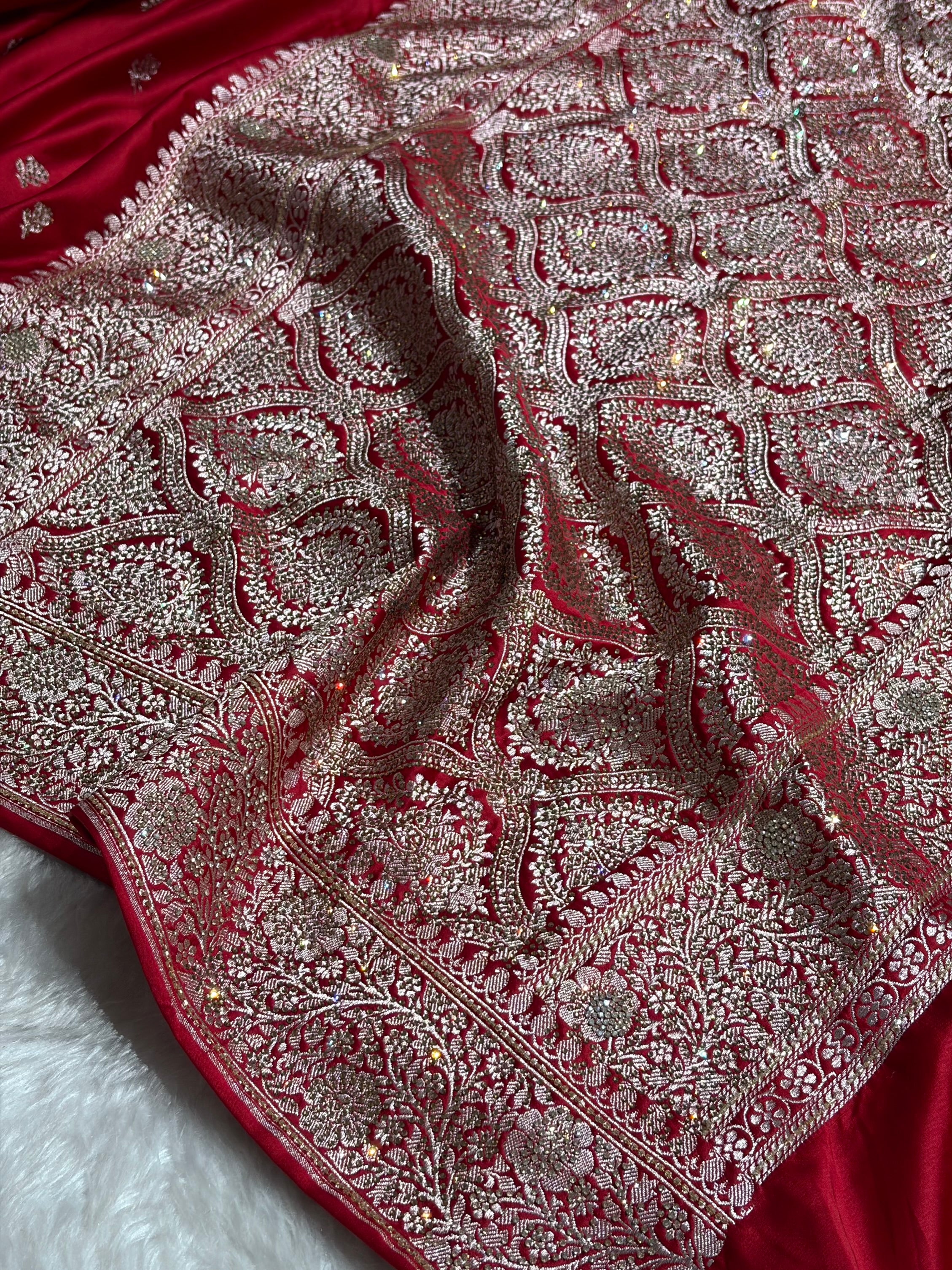 Maroon With Swarovski Work Booti Mashru Silk Saree BMCS40