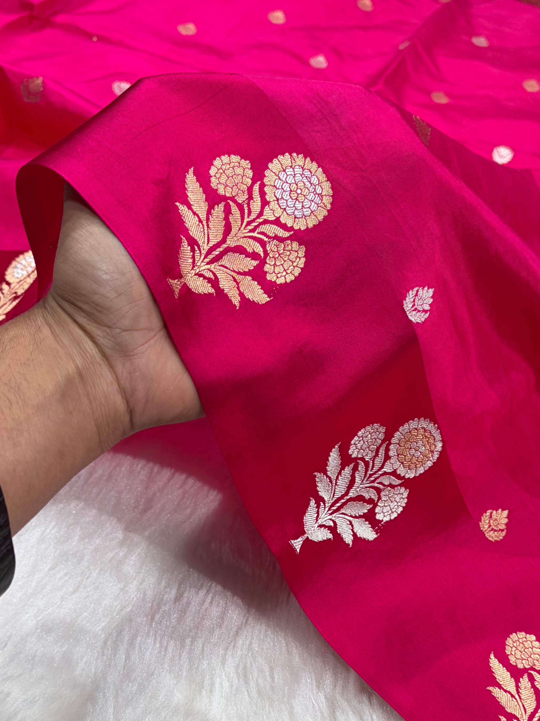 Banarasi Rani Shades Meenakari Boota Handwoven Pure Katan Paper Silk RM-75