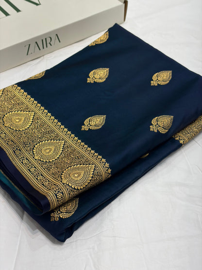 Navy Blue Shade With Booti Pattern Mashru Silk Saree