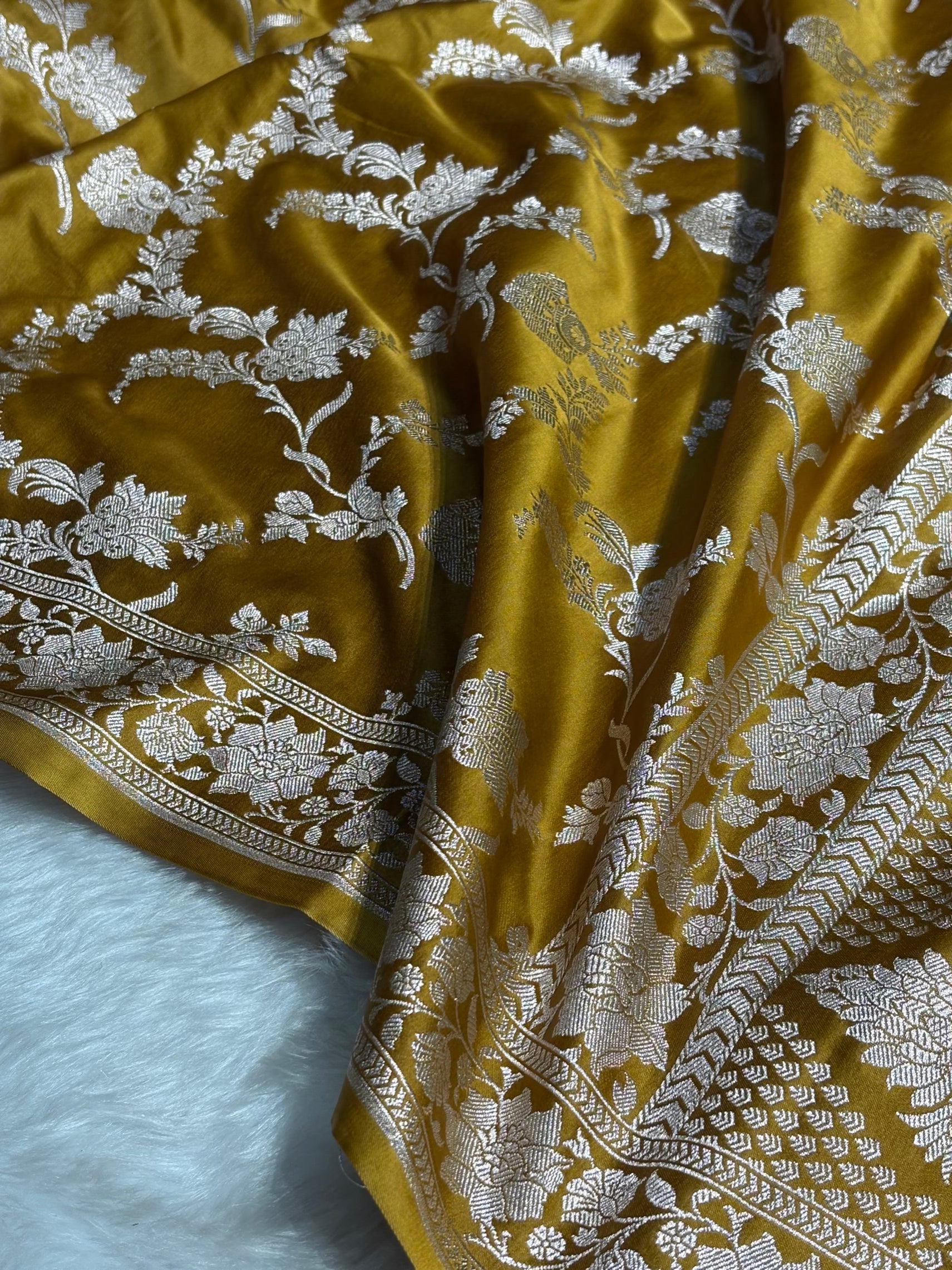 Mustard Shades Jaal Mashru Silk Saree