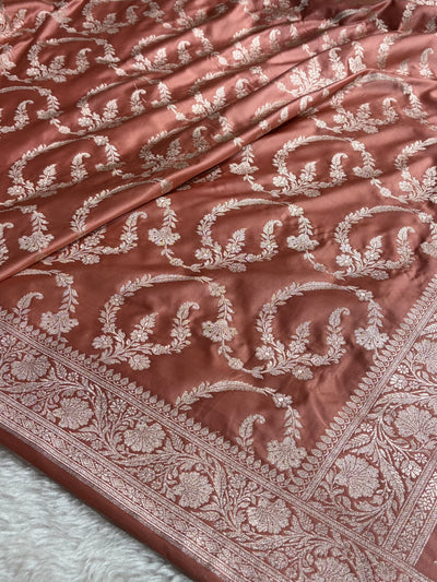 Peach Shades Banarasi With Floral Jaal Pattern Mashru Silk Saree MSM-132