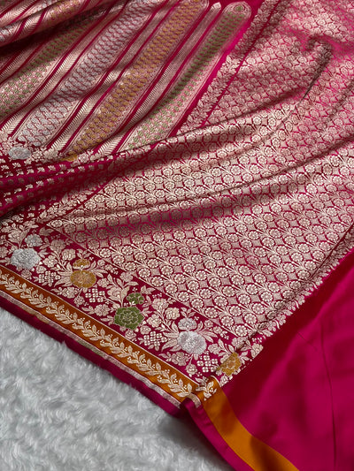 Banarasi Rani Shades Floral Minakari Skirt Border Mashru Silk Saree MSM-83