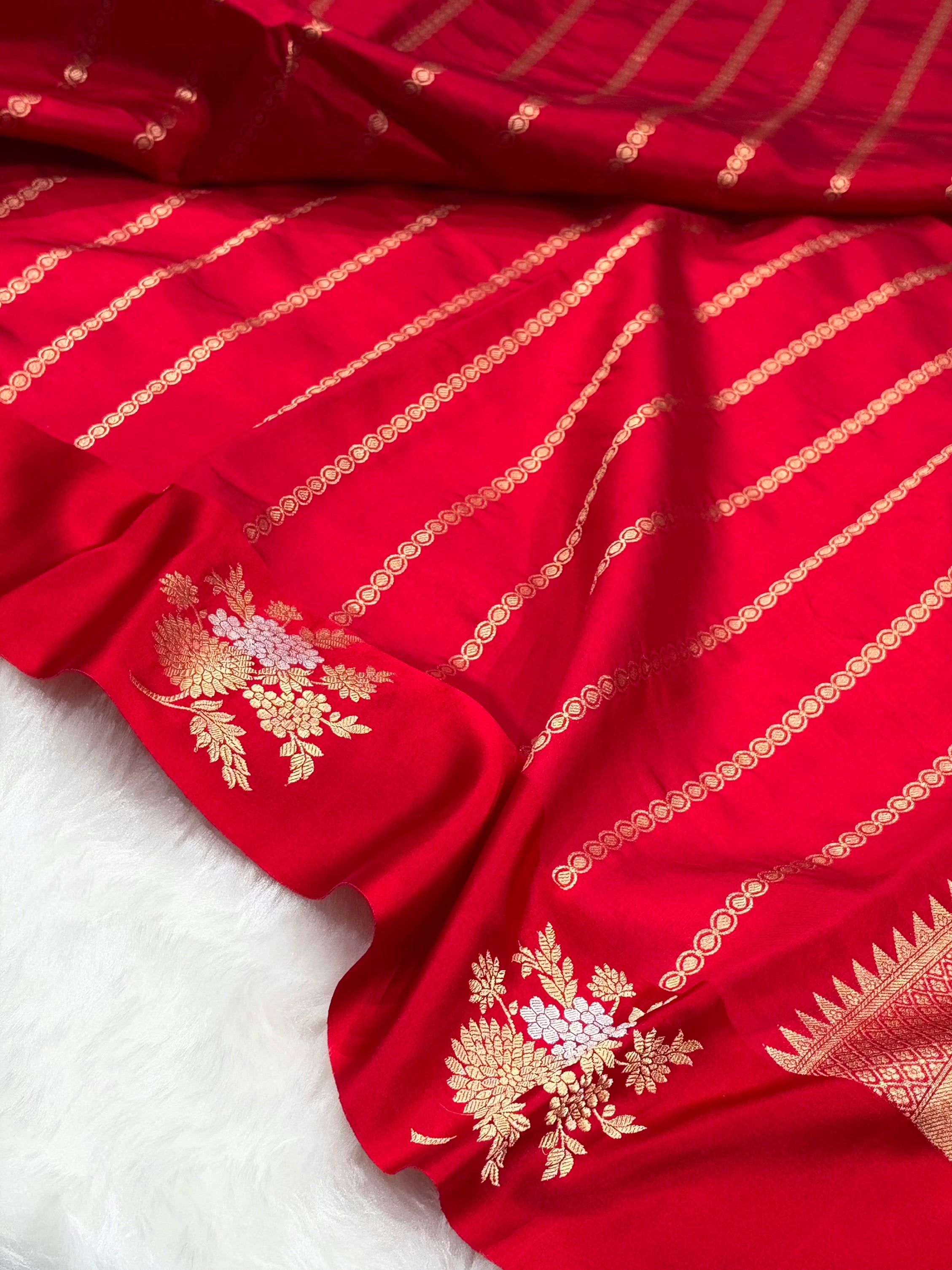 Banarasi Red Shades Minakari Boota Handwoven Pure Paper Silk RM-78