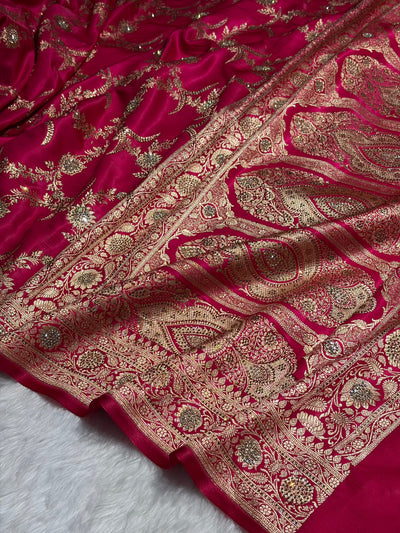 Rani Shades Swarovski Work Jaal Pattern Satin Silk Saree BSS18