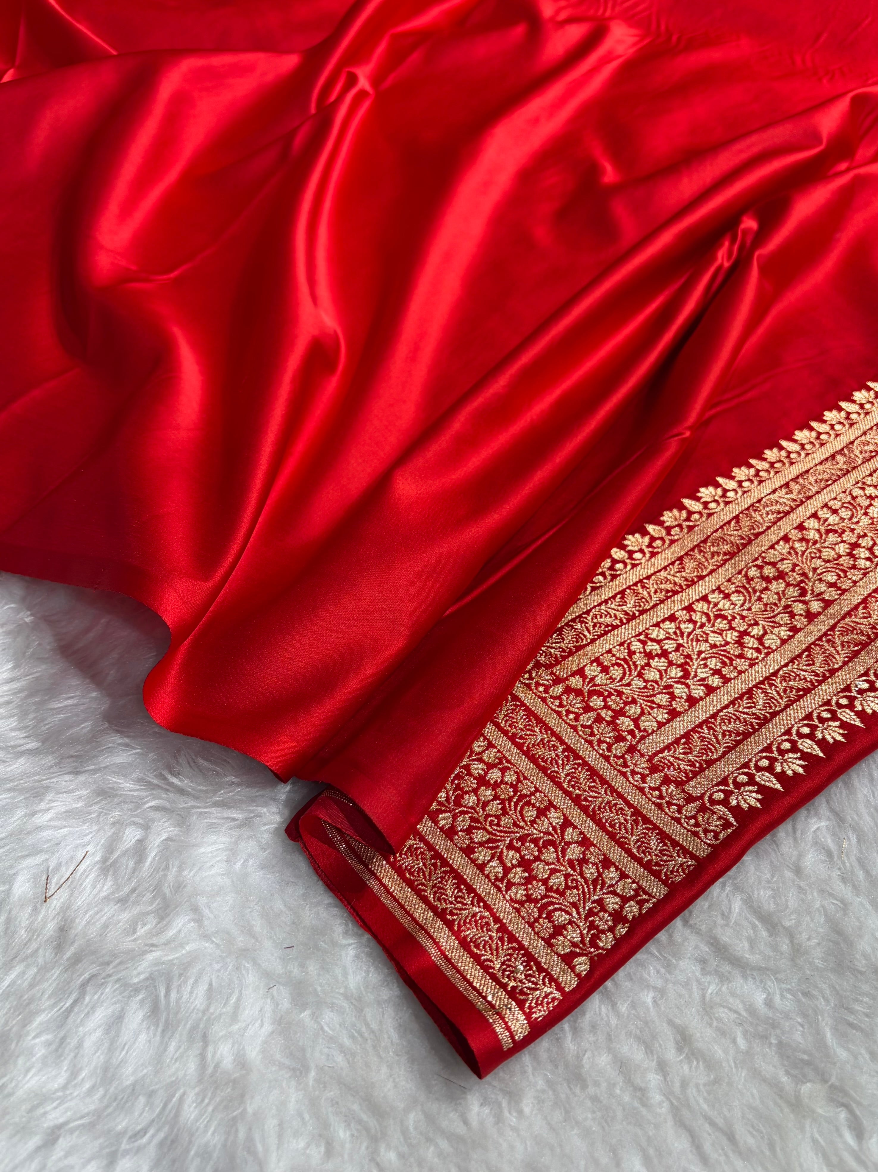 Banarasi Satin Katan Saree With Boota in Red Shades SK89