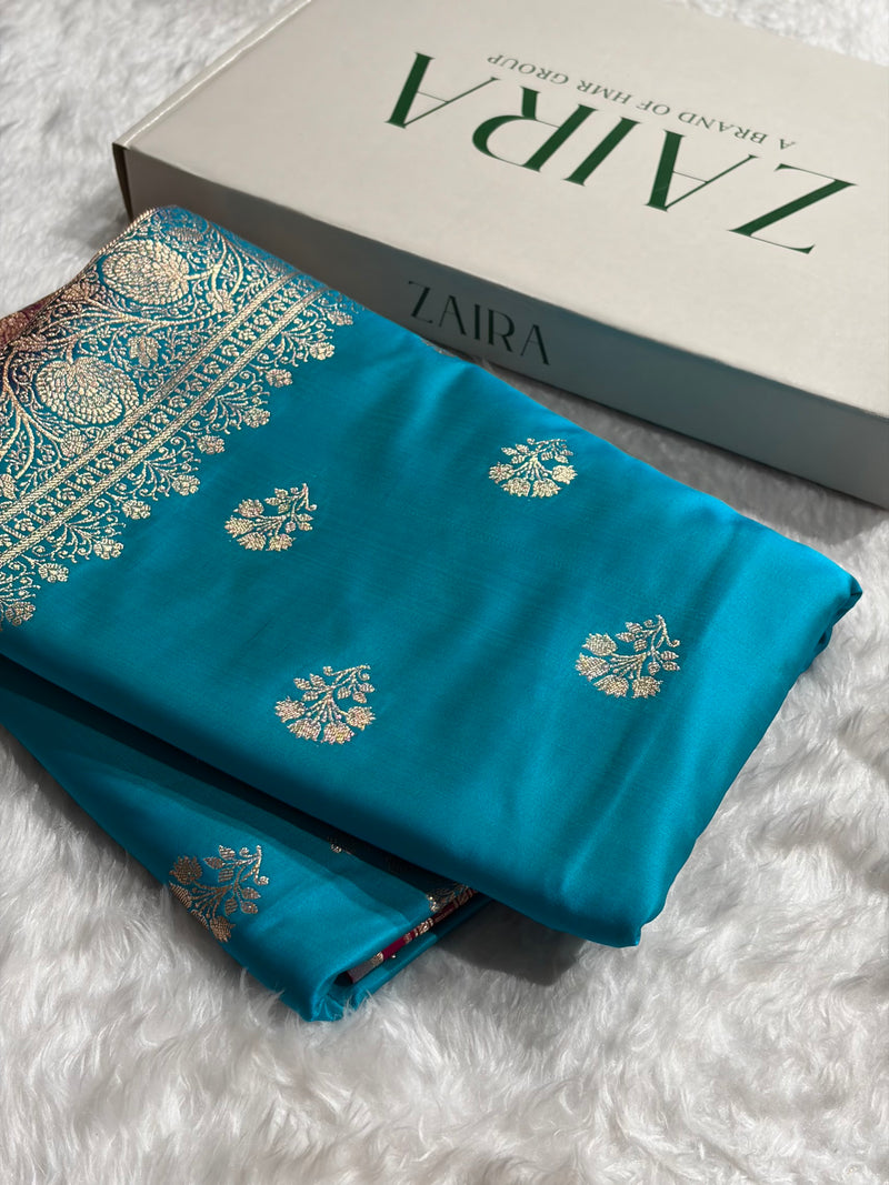 Firozi - Rani Banarasi Boota Katan Silk Saree SKM29