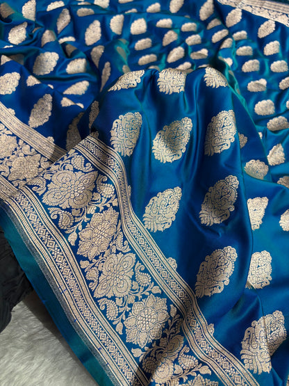 Peacock Shades Banarasi Boota Pattern Floral Mashru Silk Saree MSM-105