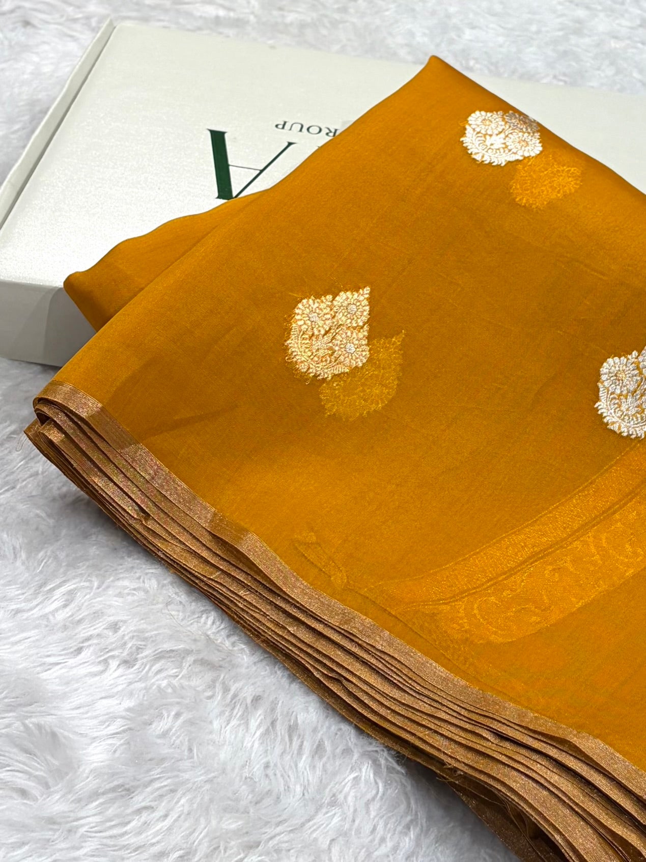 Pure Banarasi Organza Orange Shades With Minakari Floral Banarasi Silk Saree PO-30