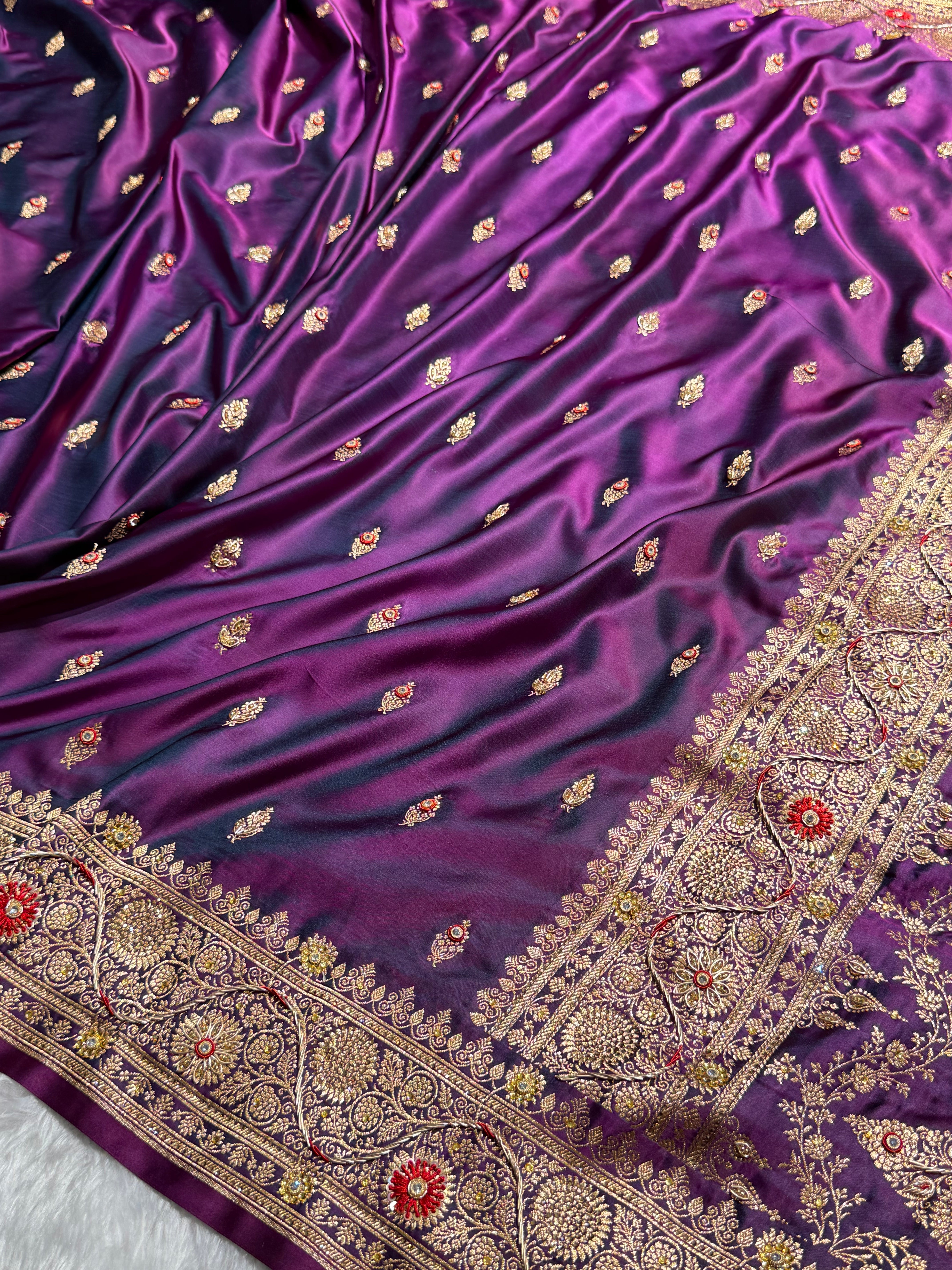 Banarasi Wine Satin Katan Silk Saree with Zardozy work BSK82