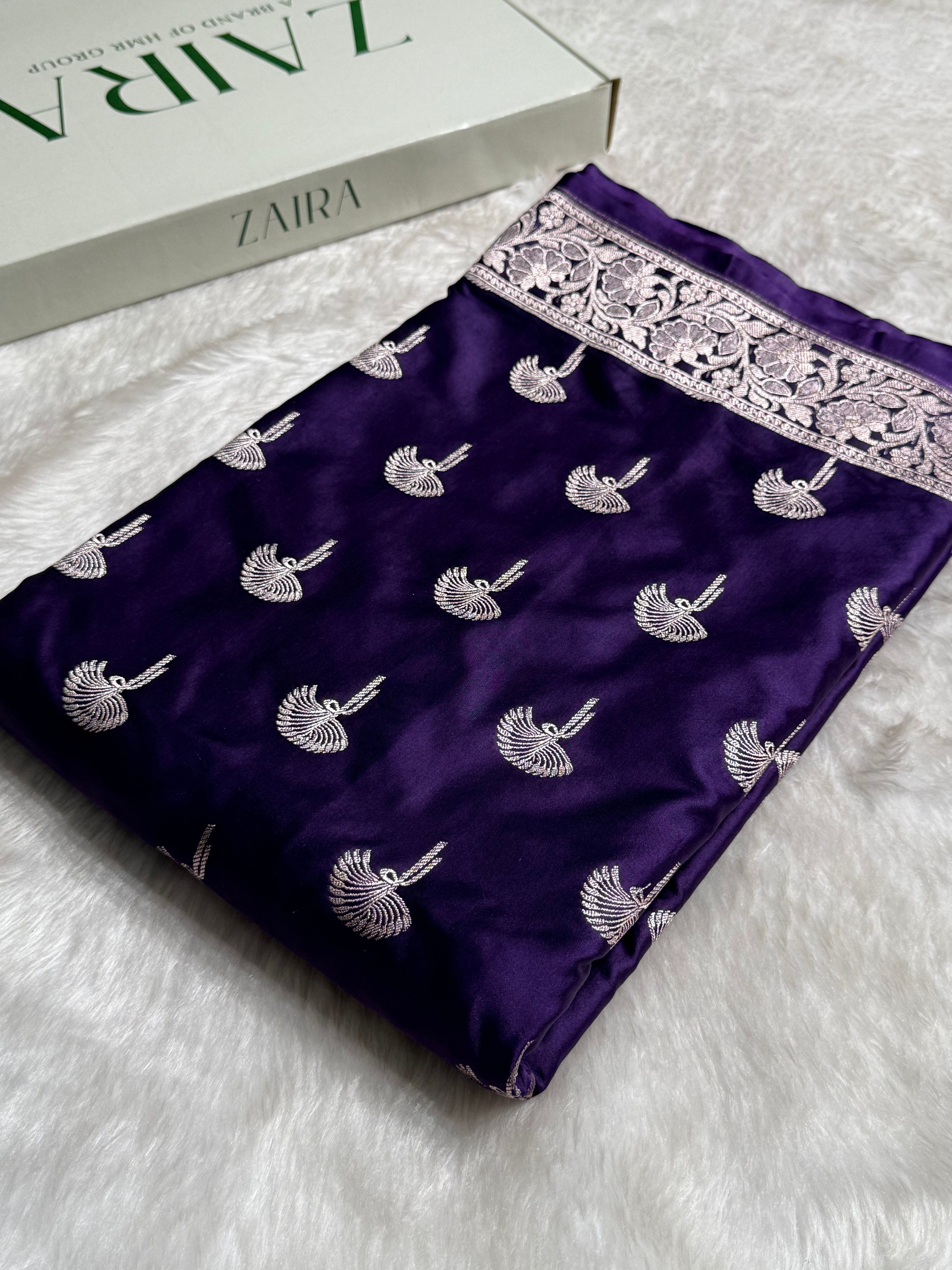 Purple Shades Floral Booti Mashru Silk Saree