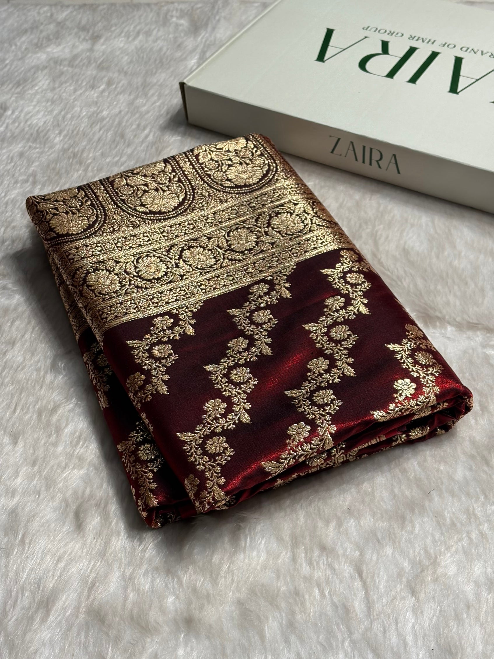 Maroon Shades Banarasi Satin Silk Saree SS32