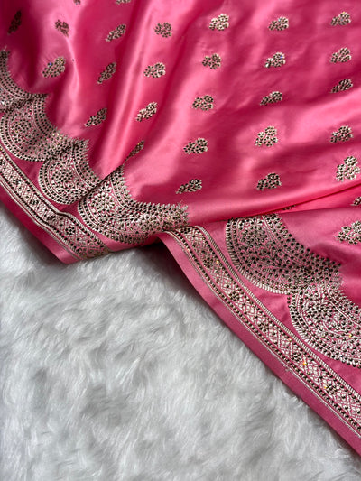 Baby Pink Scallop Mashru Silk with Swarovski work BMCS02
