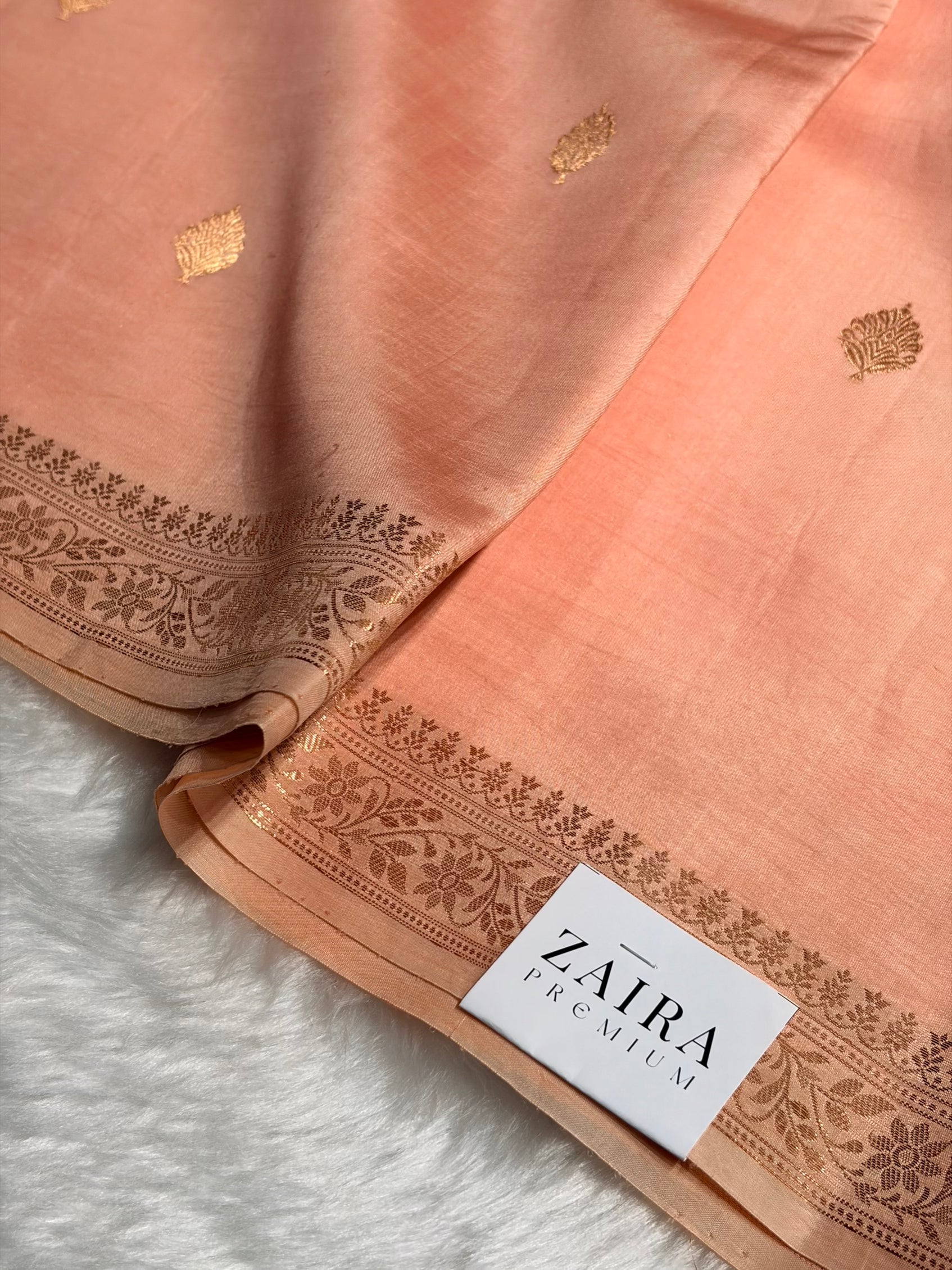 Peach Shade Handwoven Pure Katan Raw Mango Silk RM-06