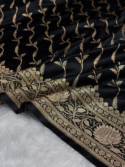 Black Pattern Satin Katan Silk saree SK37