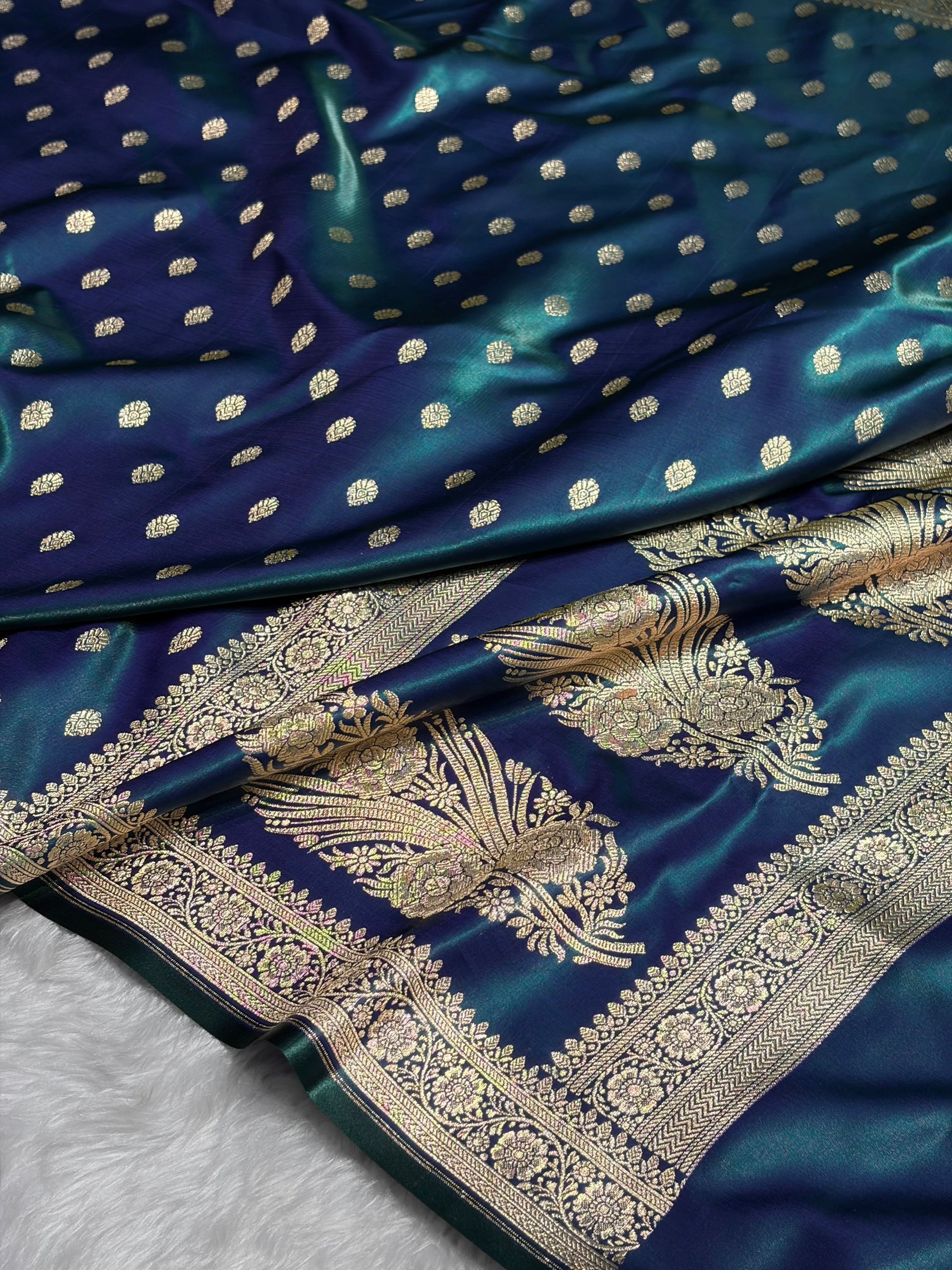 Peacock Shades Banarasi Satin Silk Saree SS36