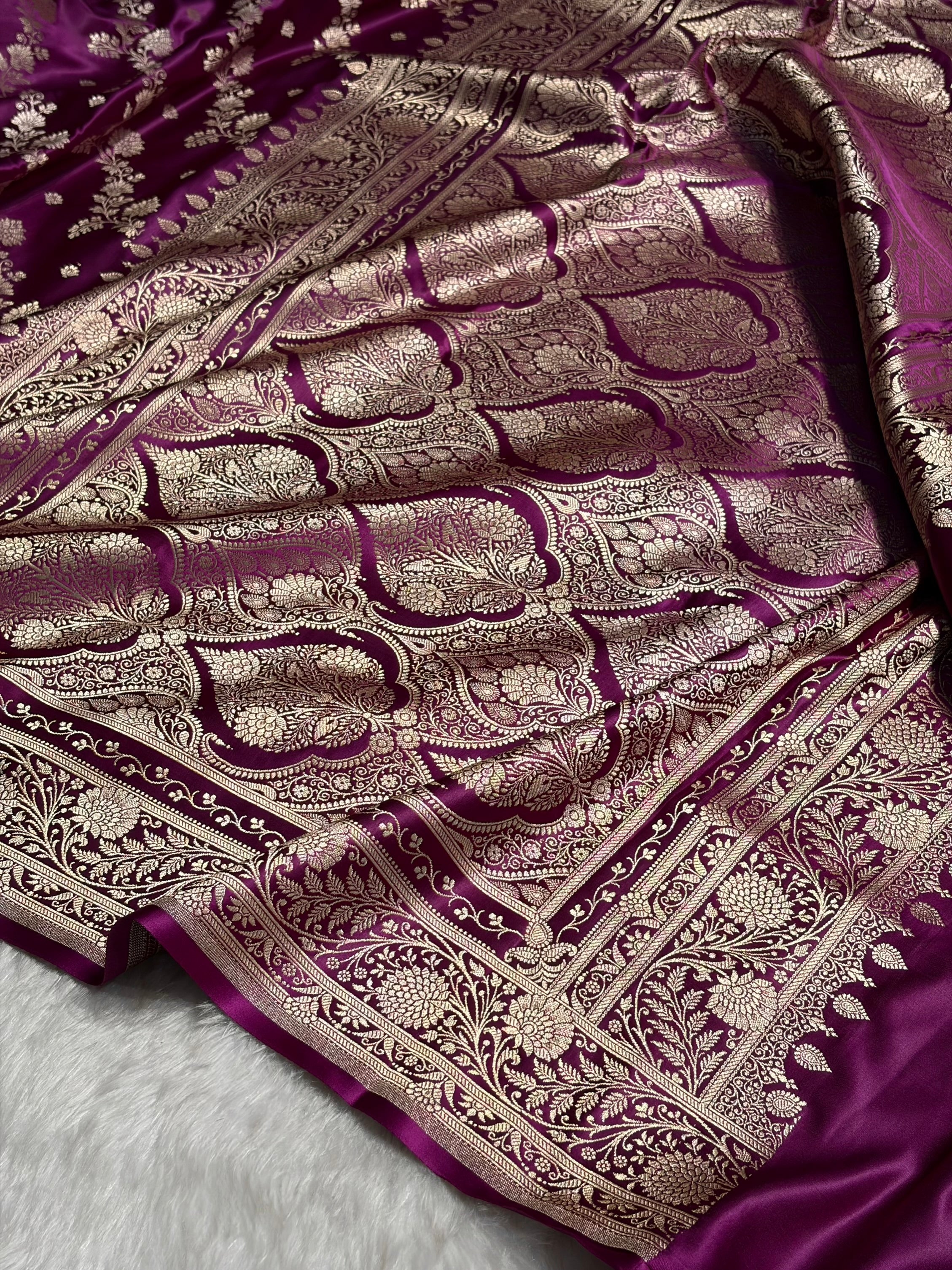 Magenta Cross & Booti Banarasi Katan Silk Saree SK24